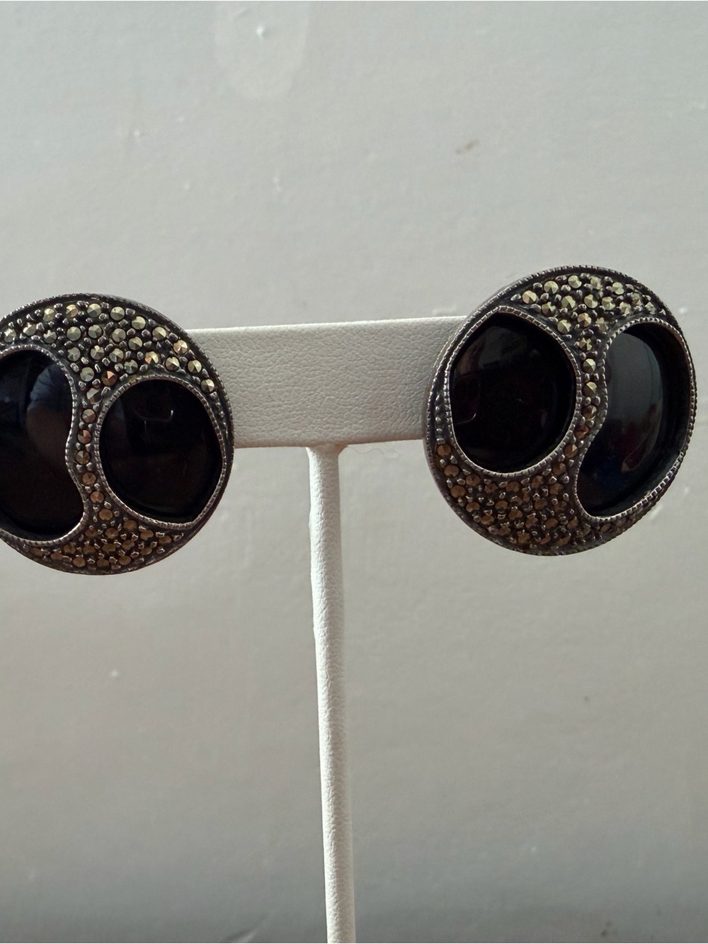 Judith Jack sterling silver black Onyx Round Marcasite Stud Earrings